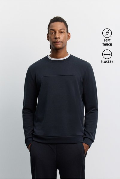 Avva Men's Black Crew Neck Modal Blend Soft Touch Regular Fit Sweatshirt A62Y...