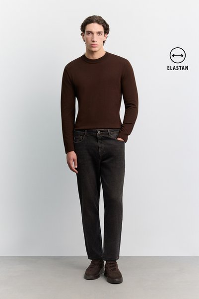 Avva Pantaloni de blugi pentru bărbați, maro, din bumbac spălat, cu elastan, ...