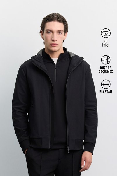 Avva Men's Black Water Repellent Ribbed Detailed Slim Lightweight Comfort Fit...