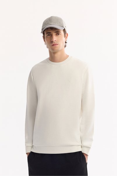 Avva Erkek Ekru Bisiklet Yaka Pamuklu Bi-Stretch Regular Fit Sweatshirt A52Y1271