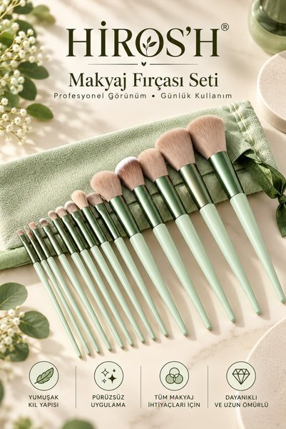 HİROS'H Special Pouch 13-Piece Fix Brush Set Green Pouch Makeup Brush