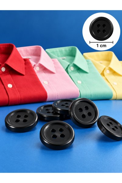 İMREN AKSESUAR 1 cm Black Buttons for Shirts 1 Pack 15 Pieces
