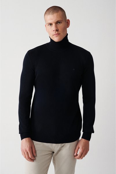 Avva Marineblauer Basic-Pullover für Herren E005002