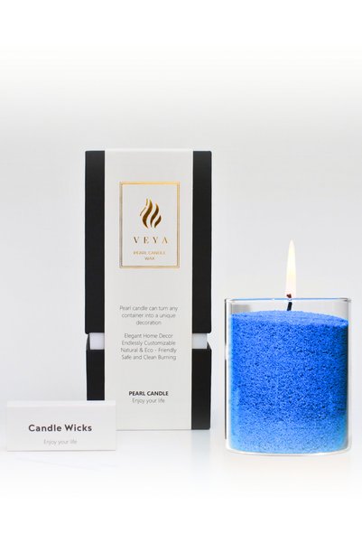 VEYA Lumânare din ceară cu perle – Albastru denim