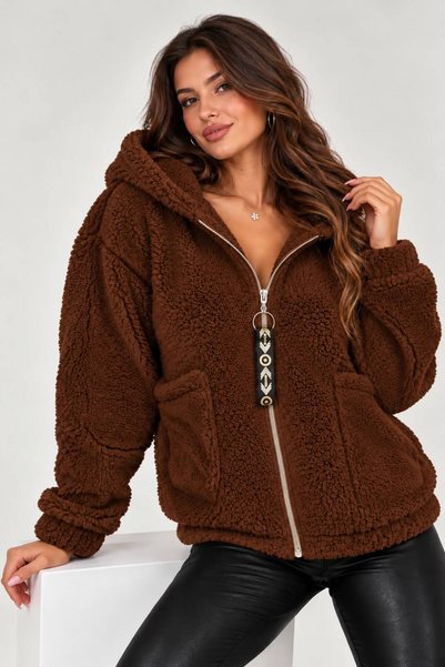 OK BLUME Women's Hooded Plush Zip-Up Sweatshirt - Oversized Soft Fleece Hoodi...