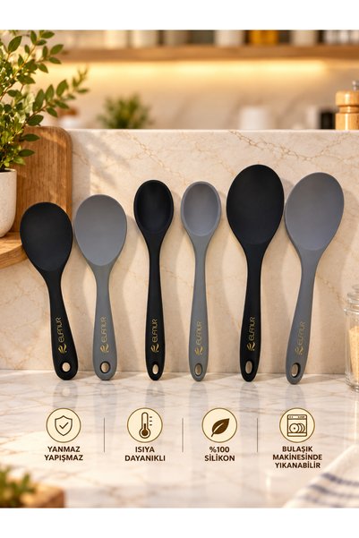 elfnur 2 Pcs Hard Tip Lsiya Durable Fireproof Non-Stick Silicone Tablespoon