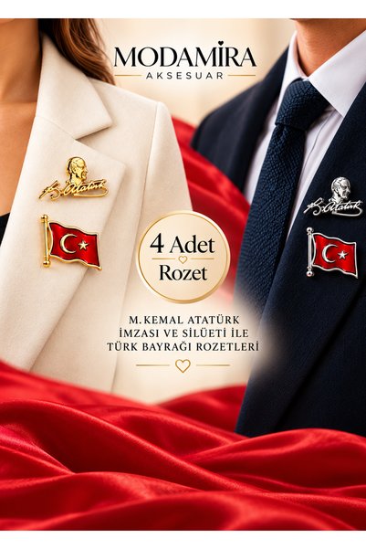 modamira 4 Adet Altın Rengi ve Gümüş Rengi Yaka Rozeti
