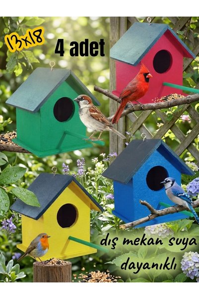 değerli hobi Wooden Bird Nest Bird House 4 Pieces 13X18