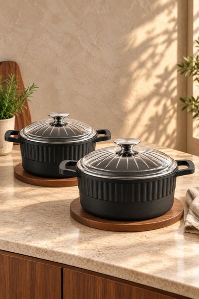 HASCHEF Yakut Döküm Granit Kaplama İkili Derin Tencere 20 - 24 Cm