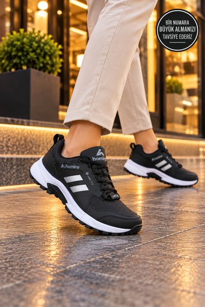ARONA Unisex Waterproof PU Sole Sports Shoe-Black-White