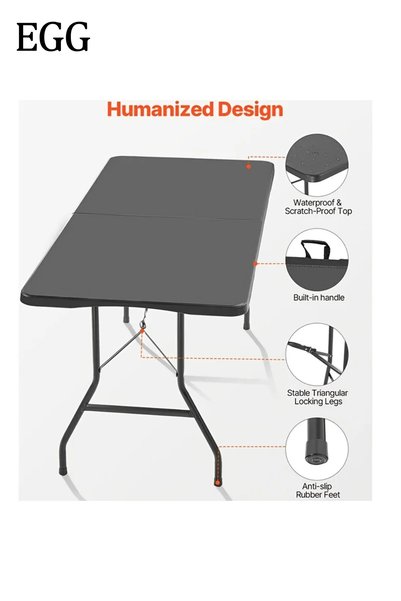 EGG 30033 Folding Plastic Picnic Table 180×70×74 cm – Lightweight, Portable, ...