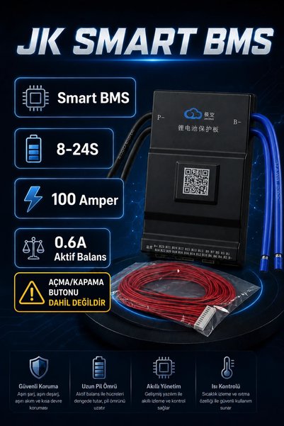 BMS JK Smart 8-24S 100A Bluetooth Akıllı Batarya Koruma Kartı