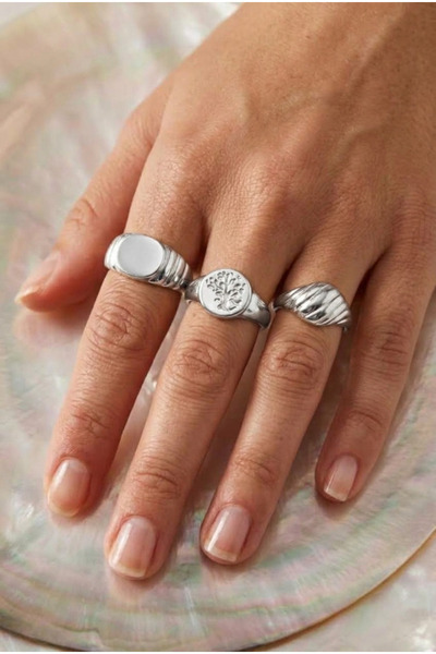 AURRARİ Women's Silver Color Vintage Ring Set