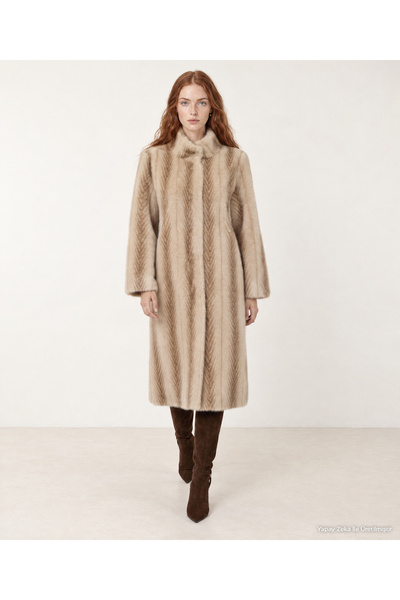 Yargıcı Regular High Collar Long Sleeve Faux Fur Coat
