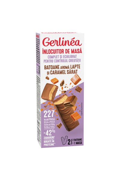 Gerlinea Batoane Substitutive de Masă, Caramel Sărat, 25% Proteine, Baton Pro...