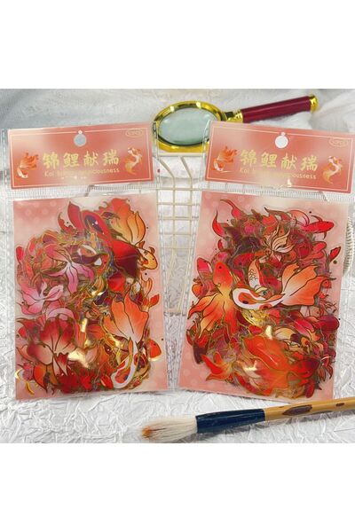 Choice1 50pcs x2 50/100 Pcs Exquisite Cartoon Gold Foil Koi PET Clear Waterpr...