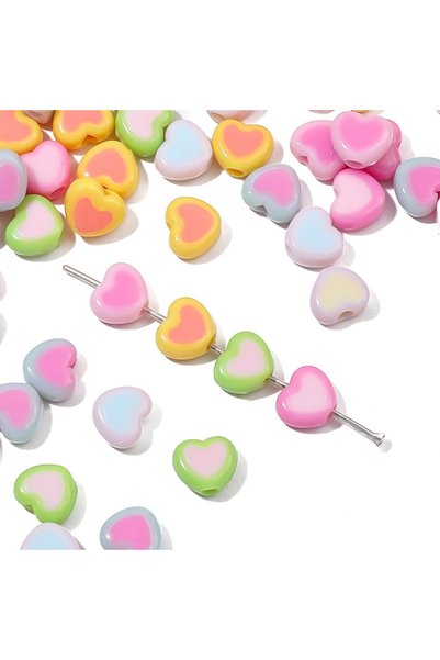 Choice 8x7mm hole dia 2mm random color 50pcs Love Heart Acrylic Bead Loose Sp...