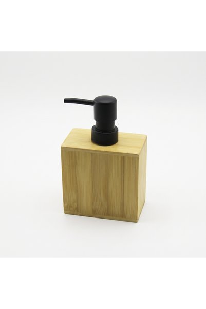 Go İthalat Rectangular Wooden Bamboo Liquid Soap Dispenser Black Plastic Pump...