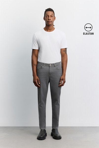 Avva Men's Gray Vintage Washed Cotton Elastane Comfort Slim Fit Jean Trousers...
