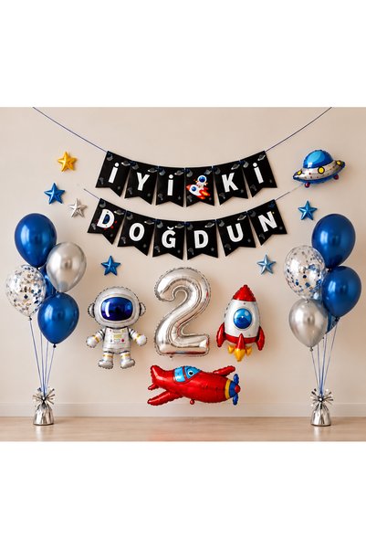 ALYA Party Mini Space-Themed Birthday Balloon Set – Astronaut, Rocket, and 2-...