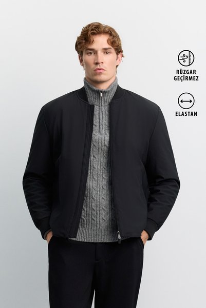 Avva Erkek Siyah Bomber Rüzgar Geçirmez Hafif Mevsimlik Comfort Fit Mont A62Y...