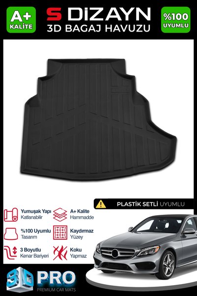 S Dizayn S-Dizayn Mercedes C200 W205 3D Pro Plastik Setli Bagaj Havuzu 2014-2...