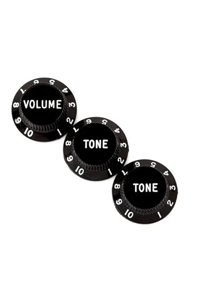 FENDER 0991365000 Stratocaster Düğme Seti (Siyah - Volume/Tone) | 1 Volume 2 Tone Düğmesi Siyah Renk Orijinal Parçası