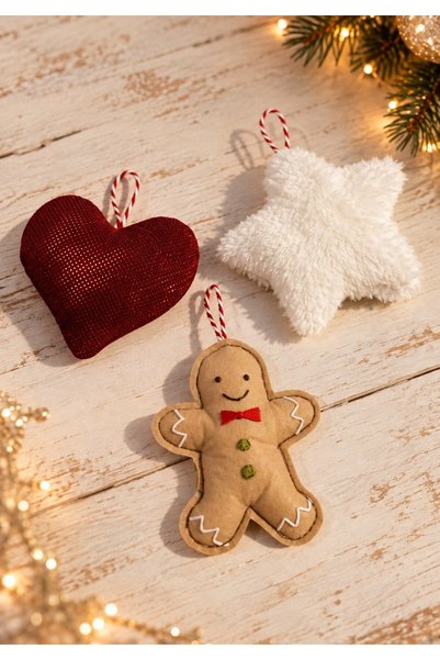 GODE Set of 3 Handmade New Year's Ornaments: Plush Star, Red Ornament with a ...