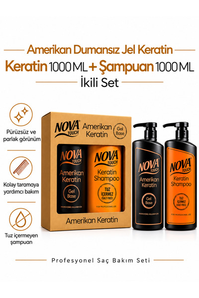 novatouch Amerikan Dumansız Keratin Şampuan 1000 ml+Keratin 1000 ml