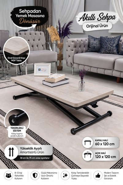 SEHPAM AKILLI Akıllı Sehpa Home Üst Tabla Mdf Lizbon Oval Köşe Alt Mekanizma ...