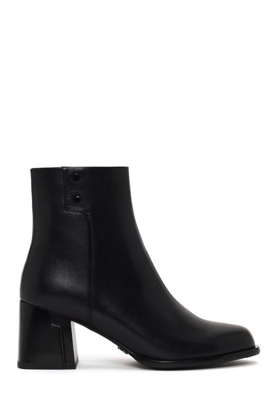 Derimod Women's Black Zippered Thick Heeled Leather Boots Wf530028Dv