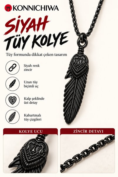 FG KONNİCHİWA Native American Inspired Black Feather Necklace – Unisex Access...