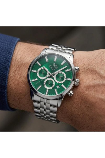 Platin Pierre STEEL CASE, STEEL BRACELET, FUNCTIONS, ACTIVE GREEN DIAL, MEN'S...