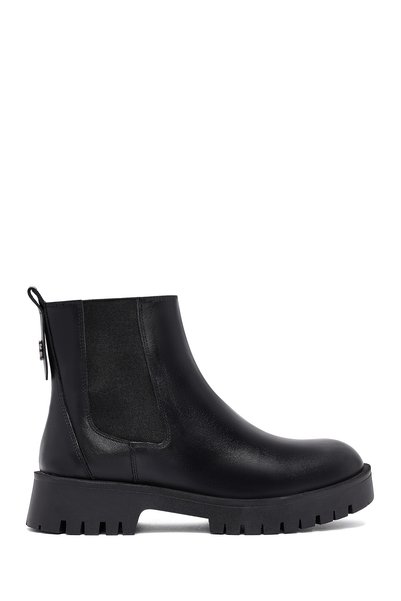 Derimod Women's Black Thick-Soled Leather Chelsea Boots Wf410016Dv