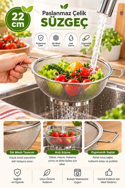 Porsima Ivory Handle Stainless Steel Strainer Kitchen Sieve Fruit and Vegetab...