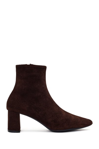 Derimod Women's Brown Zippered Thick Heeled Suede Leather Boots Wf160006Ds