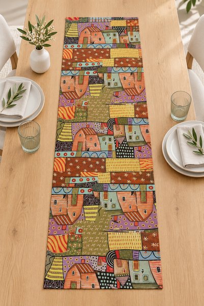 on the clouds Summer House Patterned Patchwork Runner - Αδιάβροχο ύφασμα, Τρα...