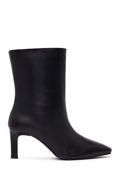 Derimod Women's Black Thin Heeled Leather Boots Wf160008Dv