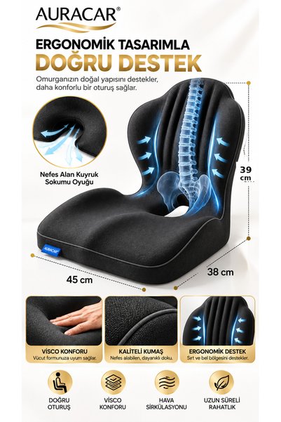 Auracar Luxury Orthopedic Back Cushion Car Seat Chair Waist Pillow Lumbar Sup...