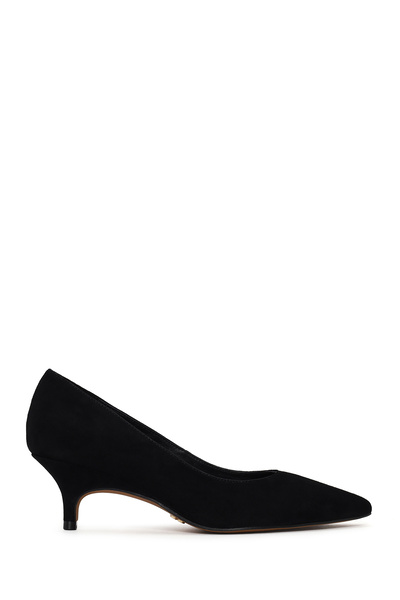Derimod Women's Black Short Thin Heeled Suede Leather Stiletto Af528000Ds