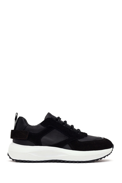 Derimod Women's Black Lace-Up Thick Soled Leather Sneaker Af230006Dk