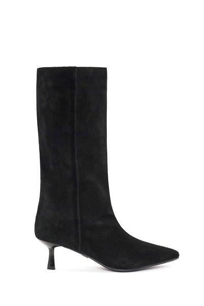 Derimod Women's Black Thin Heeled Suede Leather Boots Af530002Ds
