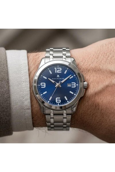 Navimarine Silver-Toned Navy Blue Dial with Calendar, 2-Year Warranty, NVM53-...
