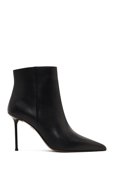Derimod Women's Black Zippered Thin Heeled Leather Boots 25Wfd101218