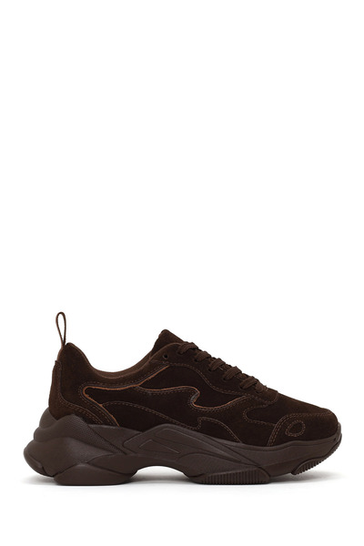 Derimod Women's Brown Lace-Up Thick Soled Suede Leather Sneaker Af520012Ds