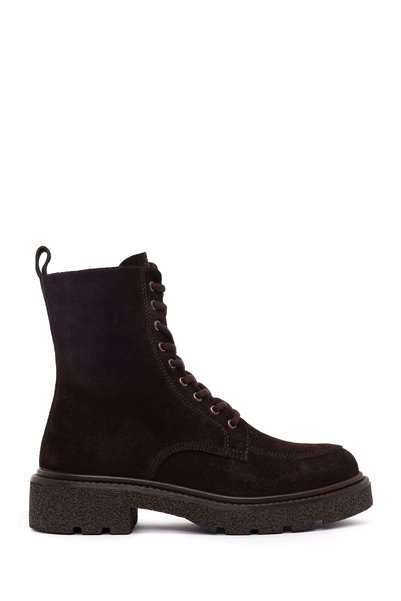 Derimod Women's Brown Zippered Thick Soled Suede Leather Boots Wf450007Ds