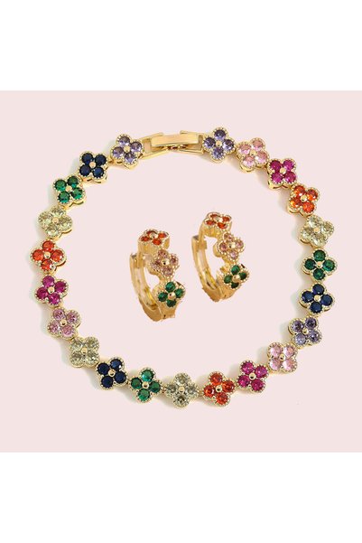 Choice3 gold 2pcs RAKOL Colorful Clover Zircon Bracelet Fashion Charm Gorgeou...