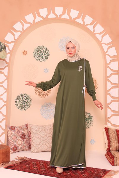 Berel Moda Namaz Feracesi Haki Elif Vav Nakışlı Biyeli Oversize Standart Beden