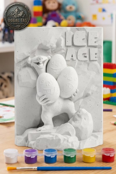 Craft3D Atölye Buz Devri(Ice Age) Sid 15 cm Taş Boyama Seti+ 6 Ana Renk Boya+...