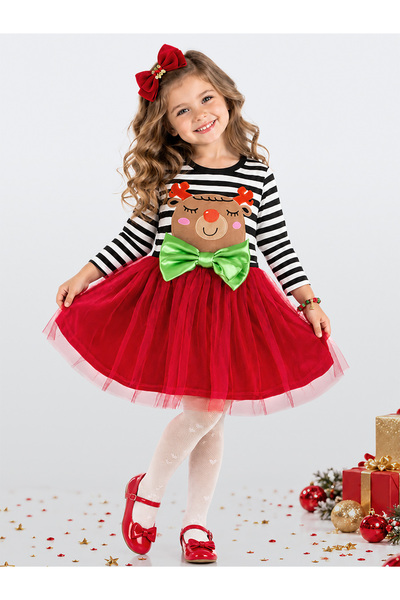 Denokids Kokoş Kız Tüllü Yılbaşı Kırmızı Elbise